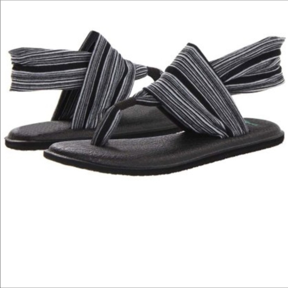 Sanuk Black and Gray Striped Yoga Sling Sandals